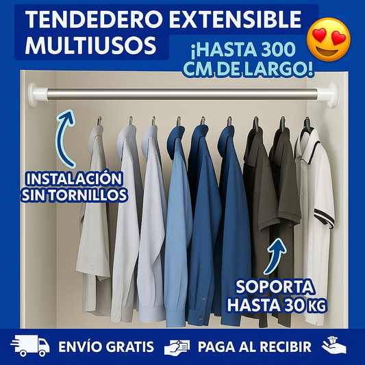 TENDEDERO EXTENSIBLE MULTIUSOS 🤩 ¡Hasta 300 cm de largo!